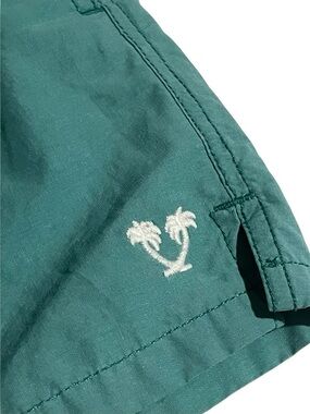 Kids Teal Swim Trunks with Palm Tree Embroidery